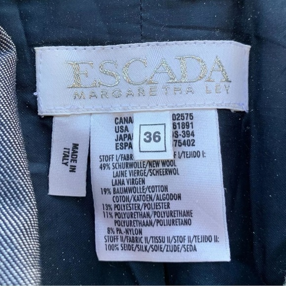 Escada Tweed Wool Blend Gingham Boucle Jacket Blue Ivory White Size IT 36 S - Picture 6 of 7